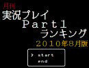 月刊実況プレイPart1ランキング【2010年8月】