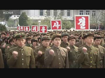 平壌市内の中学校卒業生、御恩洞への踏査行軍、決意の集い