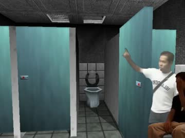 対戦モードで化学工場のトイレの上に登ろうとする先輩