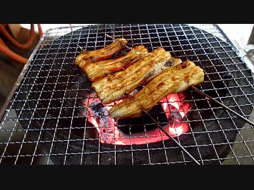 淡々と七輪でアナゴの蒲焼きを焼く動画