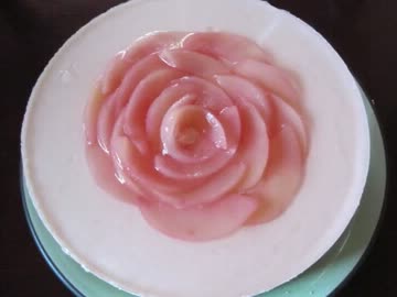 [ｸｯｸﾊﾟｯﾄﾞ]桃のお花のレアチーズケーキ作った