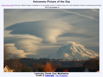 11月4日｢ワシントン州に現れたレンズ雲｣-Astronomy Picture of the Day