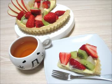 ホットケーキミックスでフルーツタルト_(゜益゜_)⌒)_