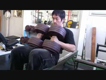 ニコ生主 50kg×2ダンベルプレスに挑戦！NOプロテイン