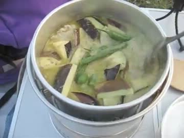 【白】夕暮れの海でタイカレーを煮込んだ