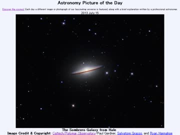 2013年 7月15日｢ヘール望遠鏡によるソンブレロ銀河｣-Astronomy Picture of the Day