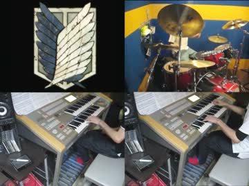 エレクトーンとドラムで紅蓮の弓矢と自由の翼を繋げて弾いてみた