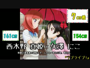百合ＣＰを身長差順に並べてみました