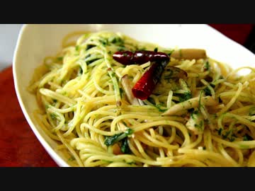 青海苔とキノコのペペロンチーノ