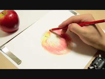 【音フェチ】色鉛筆でりんごを描く【作業音】