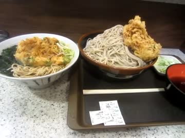 【大盛り】ベタですが富士そばで富士山もり+大盛り+かき揚げ