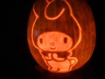 ハロウィンかぼちゃで「マイメロディ」を彫ってみた