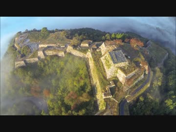 雲海上の竹田城跡　空撮