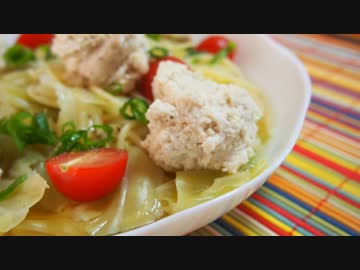 【メガネ食堂】鶏団子とキャベツのスープパスタ【ワンコイン料理祭2015】