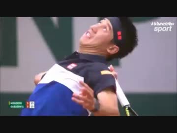 テニス 錦織圭vsガバシュビリ 全仏オープン4回戦-1(2015.5.31)