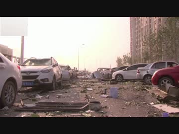 中国の天津大規模爆発 爆風の後
