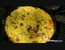 サーロインステーキとハムとチーズのオムレツ
