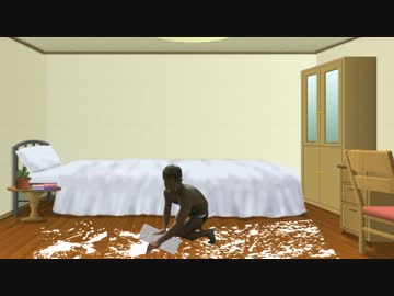 こびりついた精液を拭く先輩