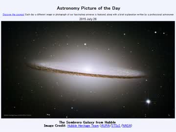 2015年 7月26日 ｢ハッブル宇宙望遠鏡によるソンブレロ銀河｣-APOD