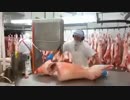 食肉処理場での豚肉の解体