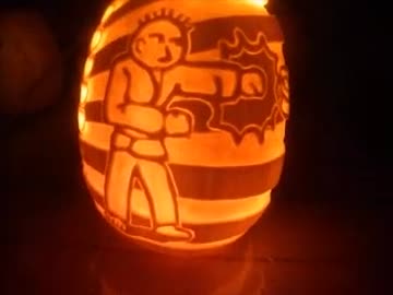 ハロウィンかぼちゃで「リズム天国のカラテ家」を彫ってみた