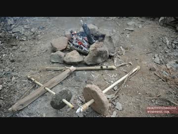 ホモと学ぶ火おこし器と手回しドリル.Cord drill and Pump drill