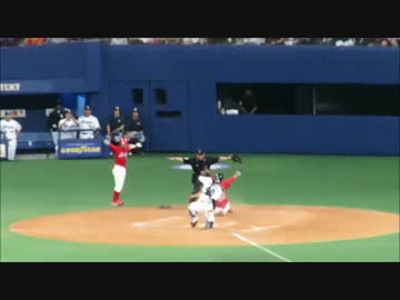 広島東洋カープ　9回表　セーフ判定が抗議でアウト判定に20160515ナゴヤ