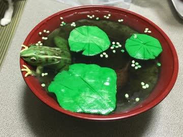 スイーツアート【水から顔を出すトノサマガエル＋おたま】作ってみた