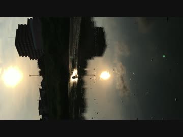 夕日に川に犬に