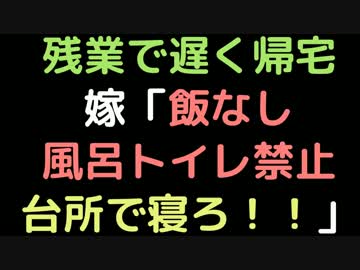 残業で遅く帰宅 嫁「飯なし風呂トイレ禁止。台所で寝ろ！！」【2ch】