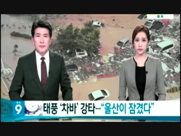 台風18号が通過した韓国南部の蔚山と釜山に甚大な被害をもたらした模様w