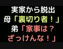 実家から脱出 母「裏切り者！」 弟「家事は？ざっけんな！」【2ch】