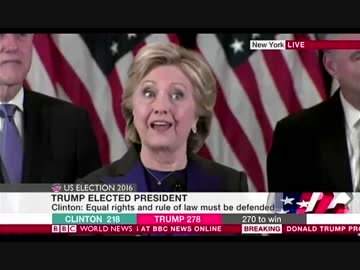 米国大統領選挙民主党候補ヒラリー・クリントン氏の敗北宣言