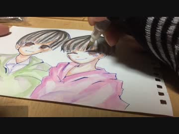 【自分絵松】水彩でおそ松さんの速度松ぬってみた【ごみくず】