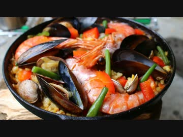 【車庫めし】シーフードパエリア【ブッシュクラフト】