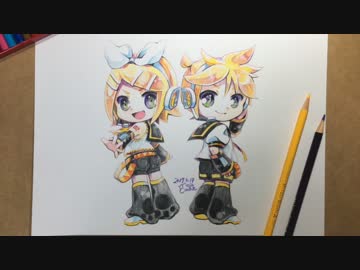 色鉛筆で鏡音リンちゃん＆レンくんを塗ってみた
