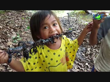 カンボジアの子供たちのおやつ「サソリの串焼き」