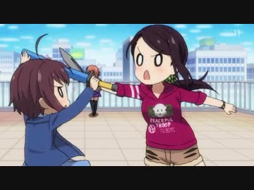 屋上で殺陣を練習する珠美殿と軍曹