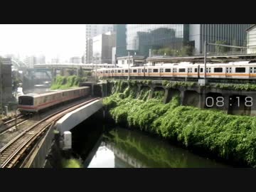 【定点観測】御茶ノ水駅平日朝ラッシュ【１０倍速】