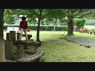 【下北山スポーツ公園：キャンプ2日目】アスレチック遊具の丸太渡りをするあい❤お出かけ　公園