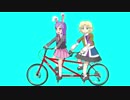 タンデム自転車に乗るBB女優とCB女優.CB