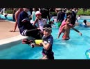 【鈴鹿サーキット：冒険プール】アドベンチャープールのメガキャノンや持参した水鉄砲で遊ぶあい！お出かけ　水遊び