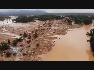 韓国製ダムが決壊し甚大な被害のラオス南東部全景ドローン映像(2018.7.31)