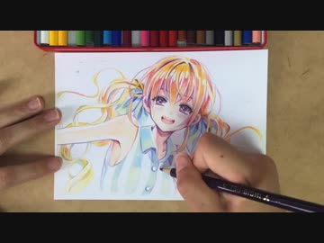 24色セットの色鉛筆で女の子を描いてみた