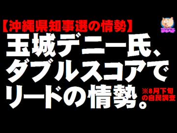 【沖縄県知事選の情勢】自民調査で玉城デニー氏がダブルスコアでリード(8月下旬の自民調査)