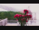 和田勝海　Red Flowers On A Vase With View Of A Rainy Day
