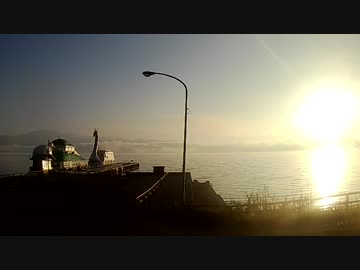 早朝の49号線猪苗代湖