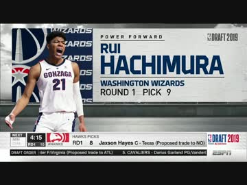 【NBA】2019 NBAドラフト - １巡目 9th Pick - 八村 塁 - ワシントンウィザーズ