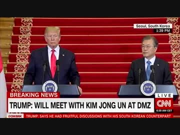 米韓首脳会談後のトランプ大統領と文在寅大統領の記者会見.