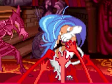 ヴァンパイア リョナ フェリシア ジェダに血溜まりの中に引きずり込まれて殴られまくる